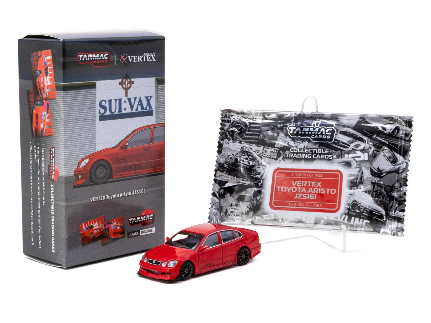 Tarmac Works 1:64 VERTEX Toyota Aristo JZS161 – Red - WITH CARDS