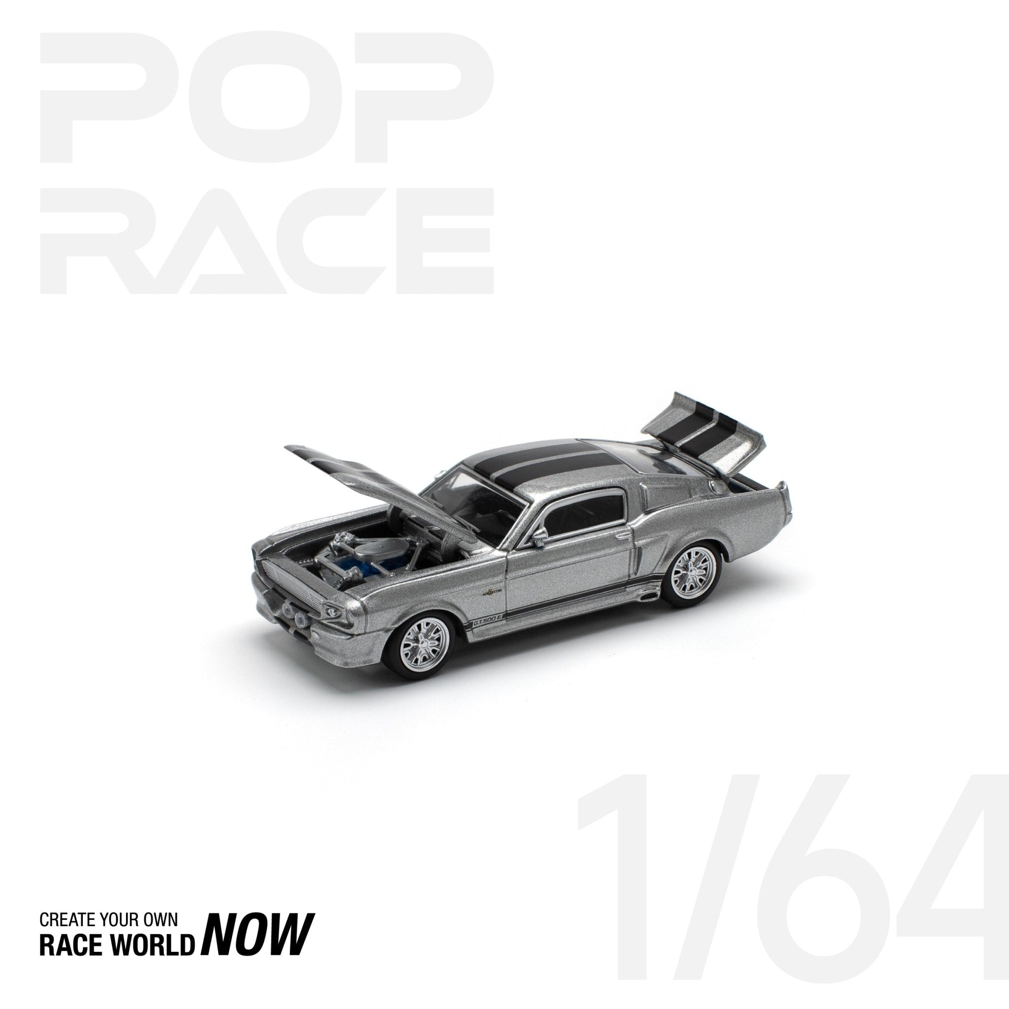 POPRACE 1:64 1967 SHELBY MUSTANG GT500 GREY/BLACK – 1:64 POP Race